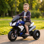 Kids Electric Motorcycle With 3 Wheels, Headlight, Music, Horn | Blue