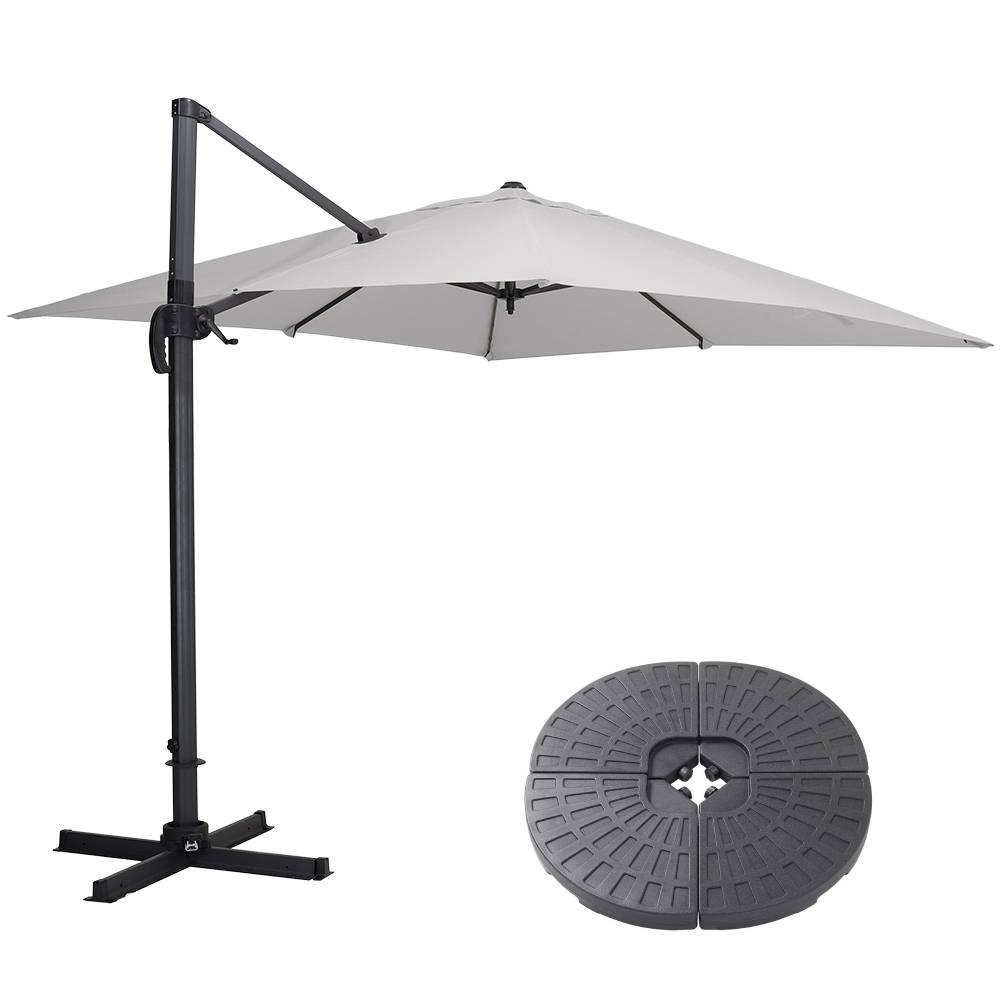 Large Square Patio Parasol With Durable Polyester Canopy, Pa Waterproof Coating, Adjustable Height, 360° Foot Pedal Rotation With Cross Base & Round Base | One Size | Light Grey