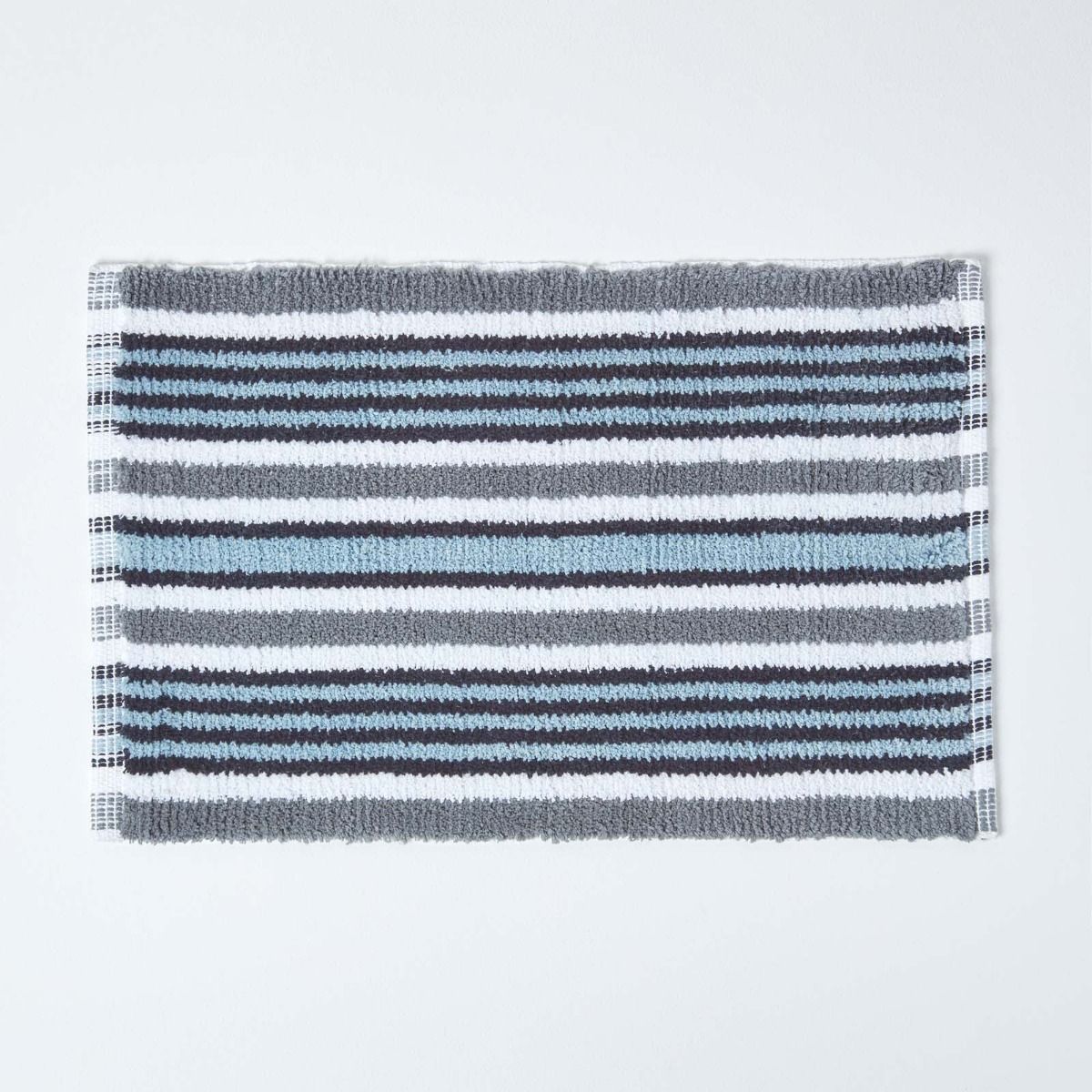Handloomed Striped Cotton Bath Mat | 40 x 60cm | Black & Grey