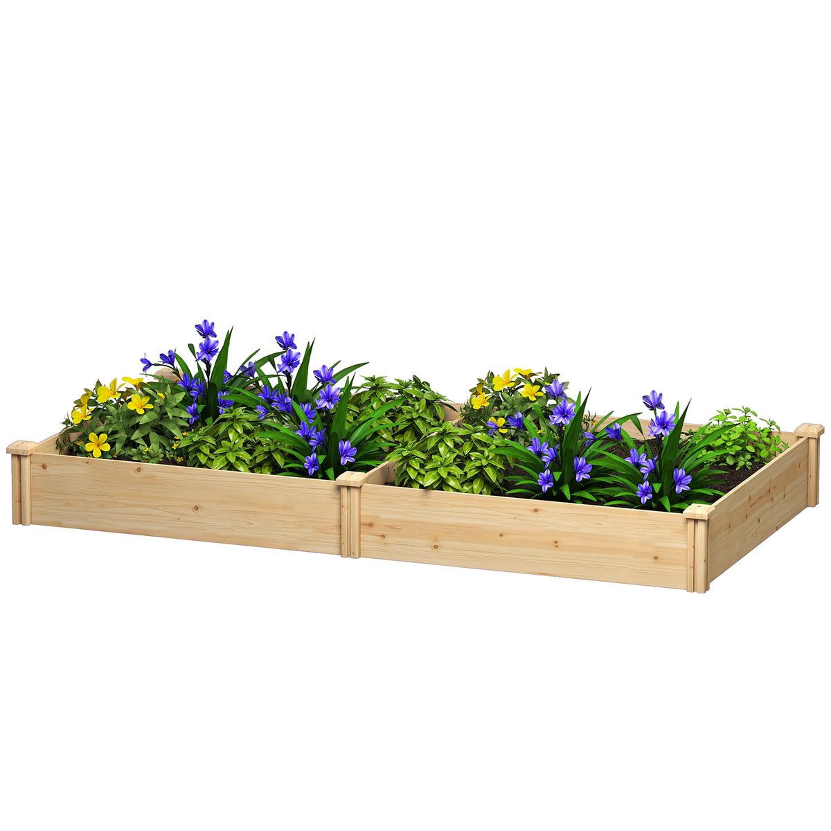 Outsunny Raised Garden Bed, Wooden Planter Box With Divider And Open Bottom