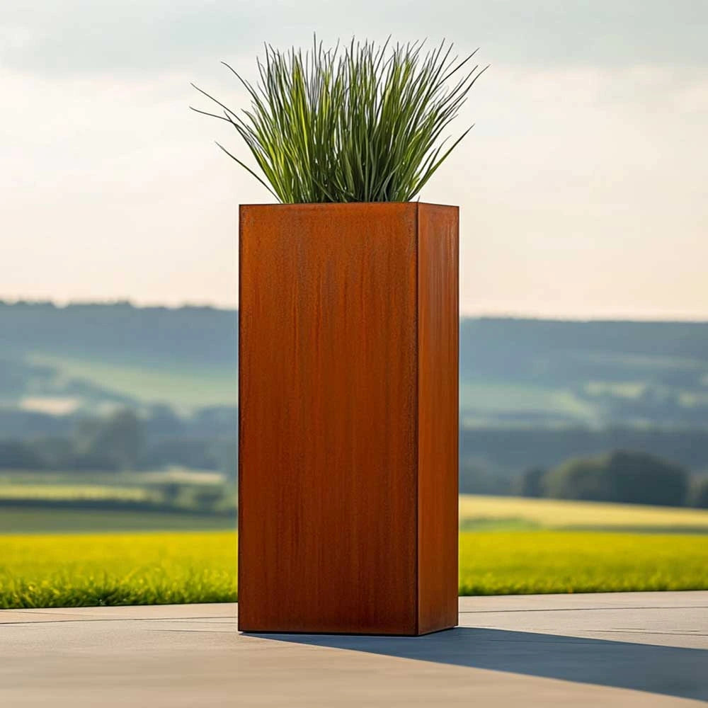 Corten Steel Tall Square Planter - Pre-rusted | 32cm x 32cm x 75cm | Brown