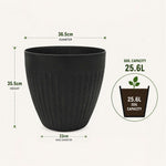 36cm Tall Round Ribbed Effect Black Rubber Planters - Indoor Outdoor Planter | Set-of-1