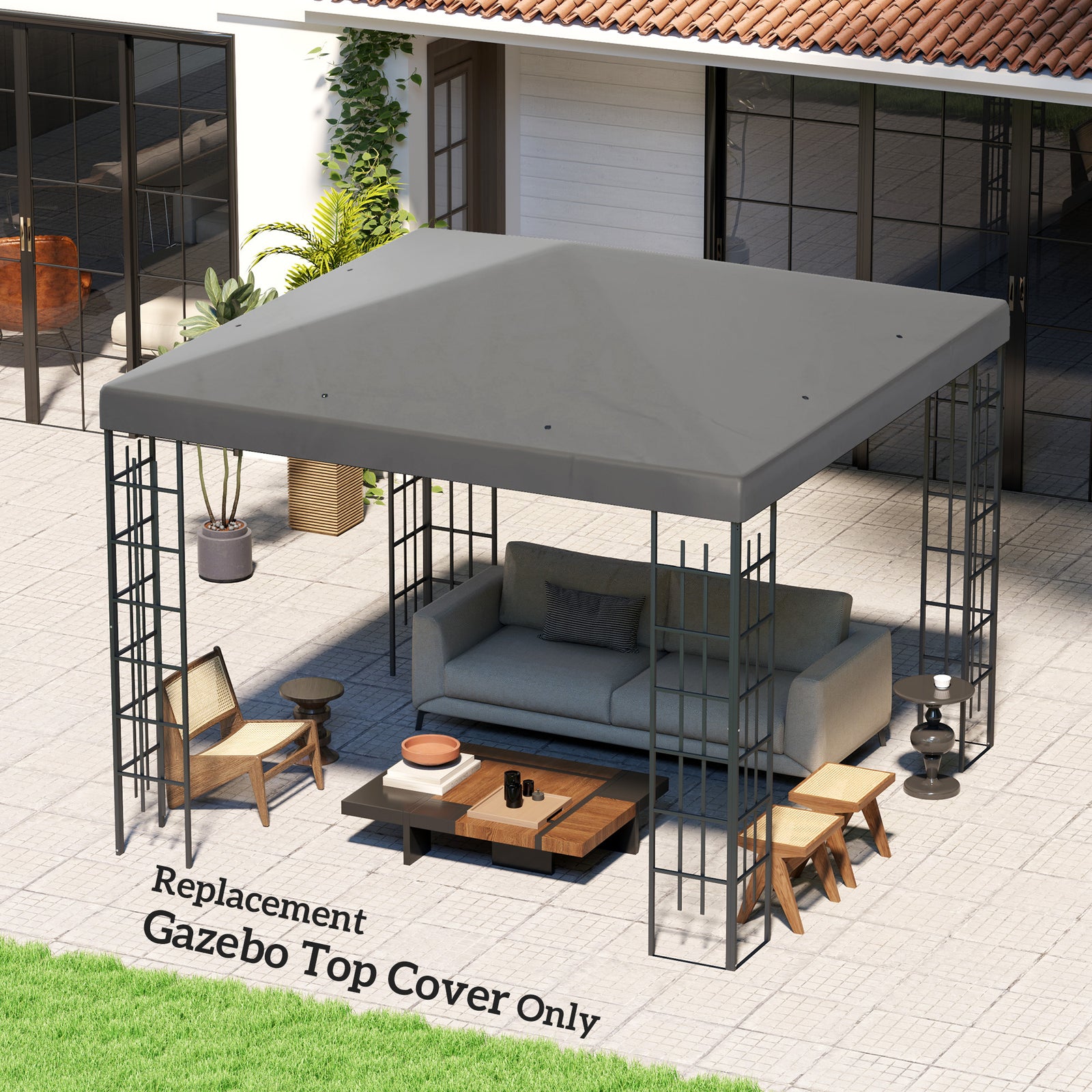3x3m Gazebo Canopy Replacement Cover, With Drain Holes