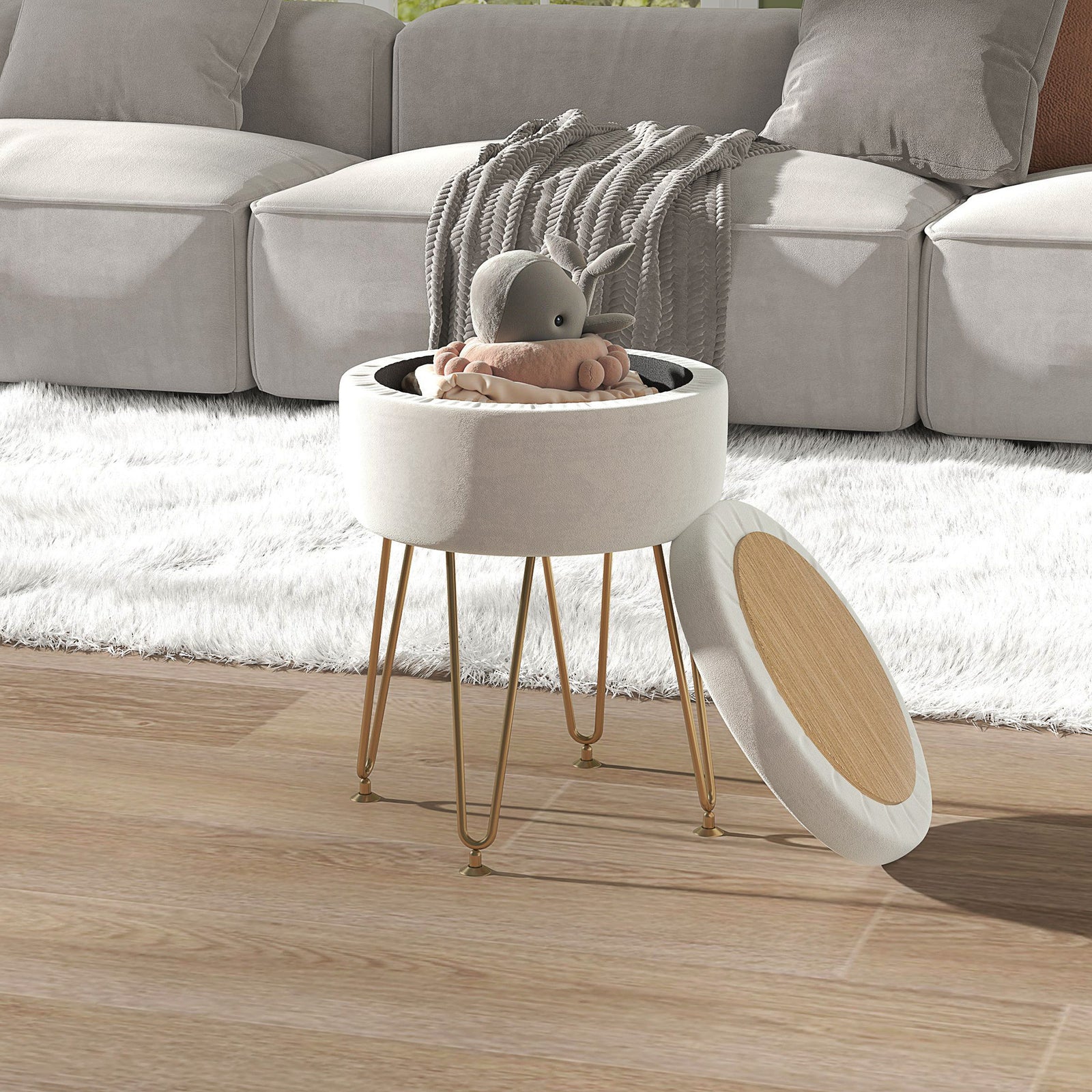 5l Velvet Footstool With Removable Lid For Bedroom | One Size | White