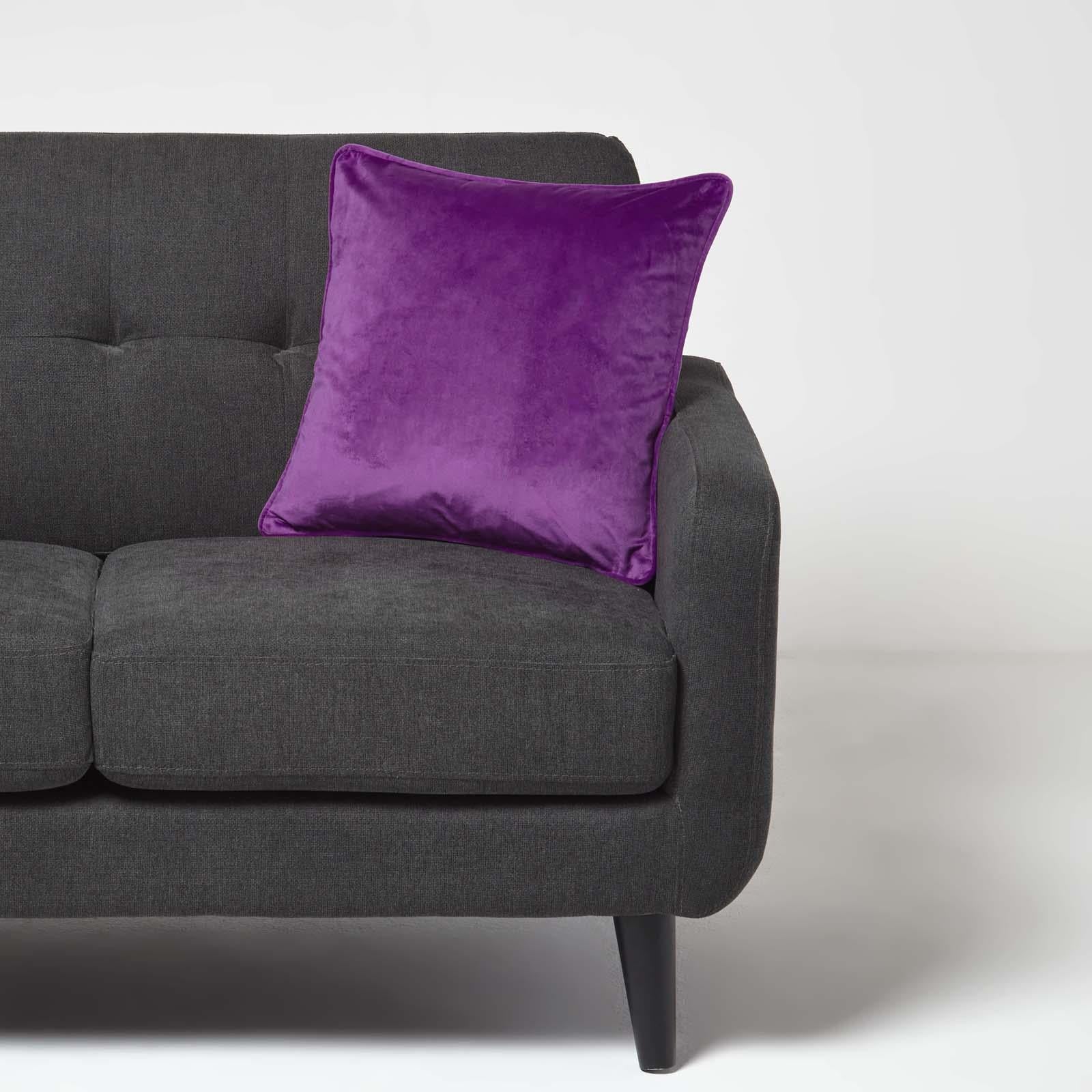 Filled Velvet Cushion With Piped Edge 46 X 46 Cm | 45cm x 45cm | Purple