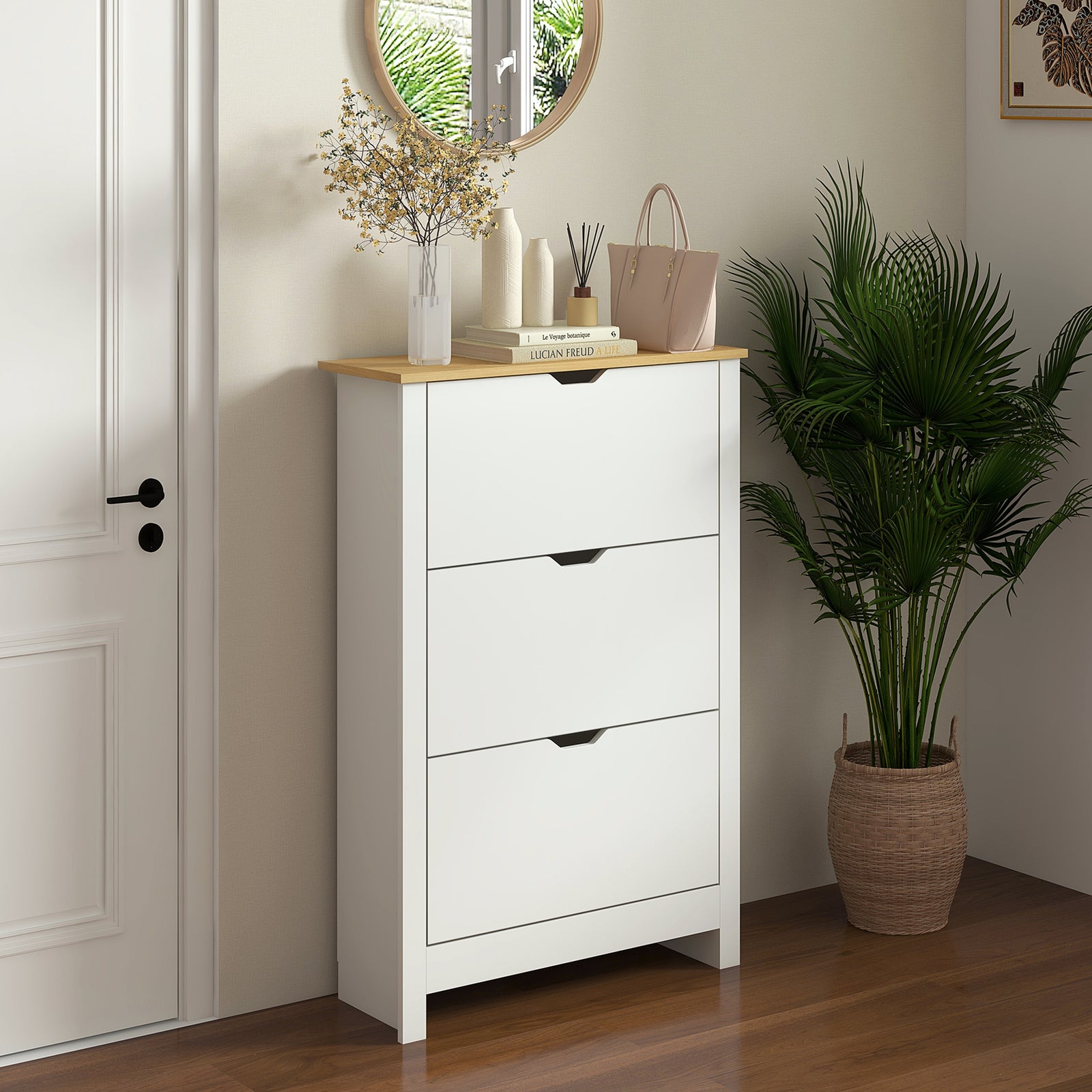 12/18 Shoe Storage Cabinet 4/6 Shelves 2/3 Drawers 4 Legs | Large | White
