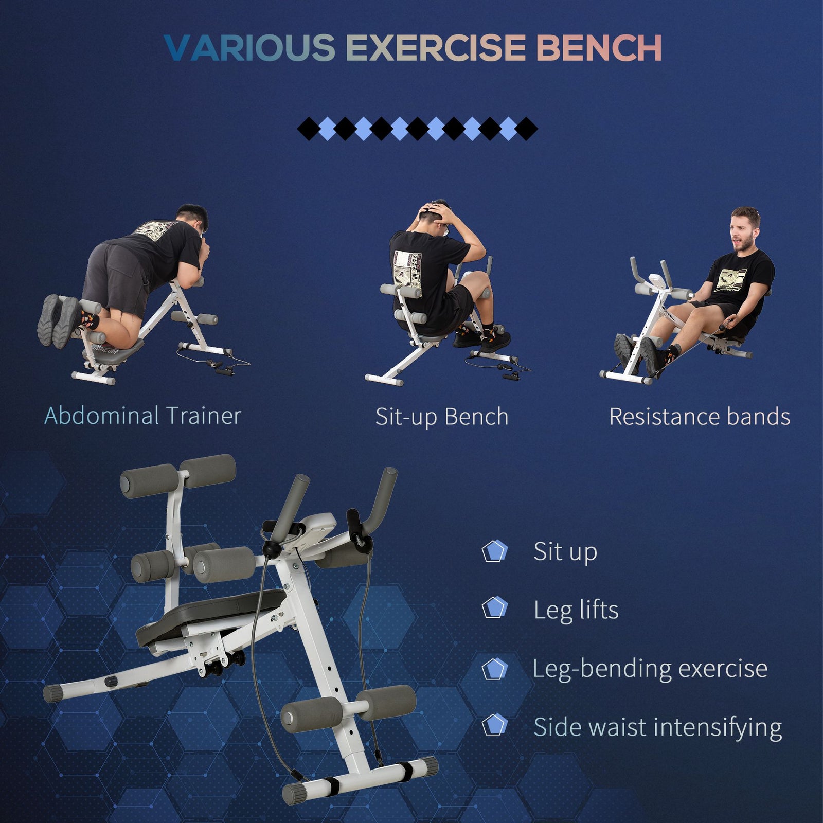 Foldable Abdominal Trainer With Adjustable Steel Frame | White