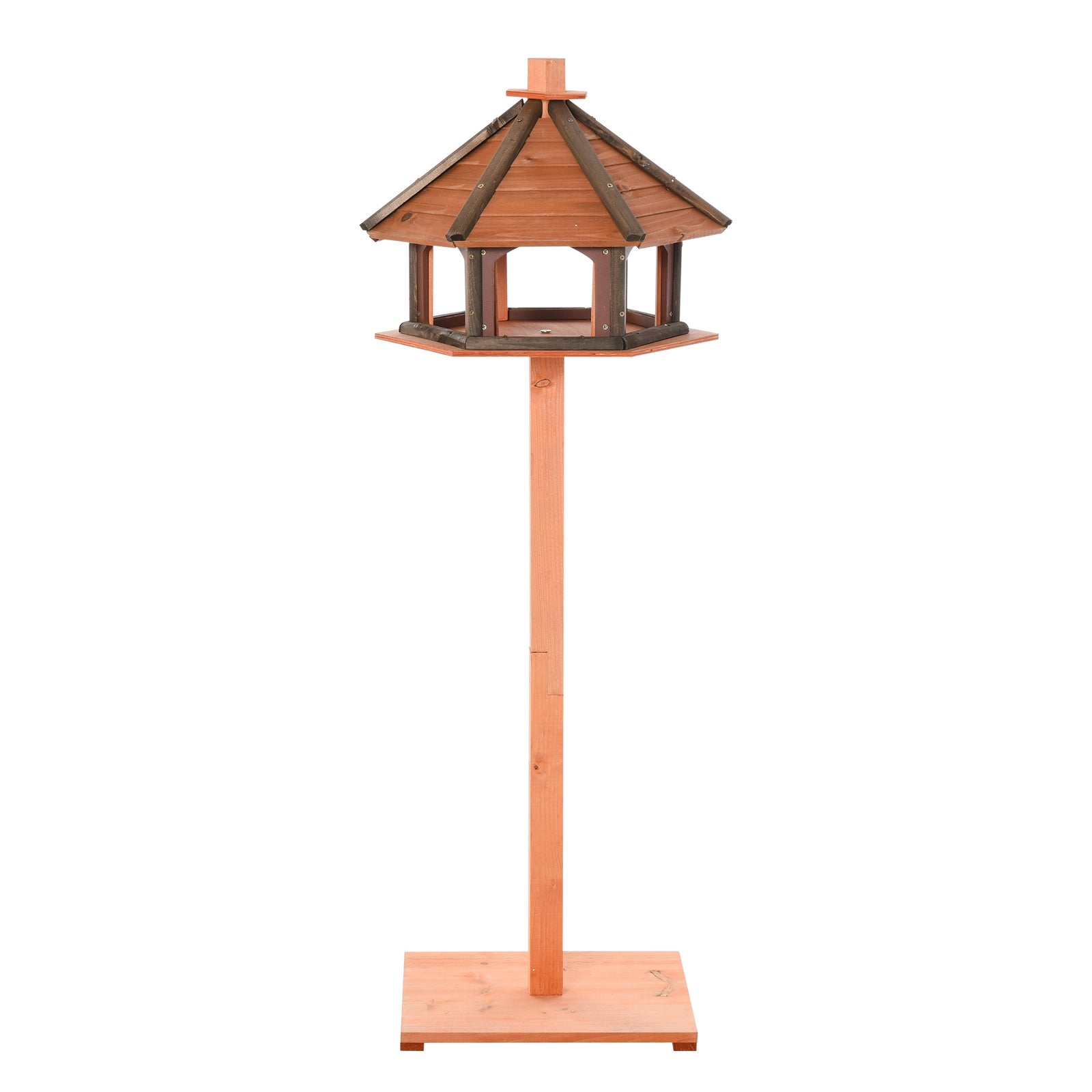 Pawhut Wooden Bird Feeder Bird Table With Roof For Outside Use Brown 130cm
