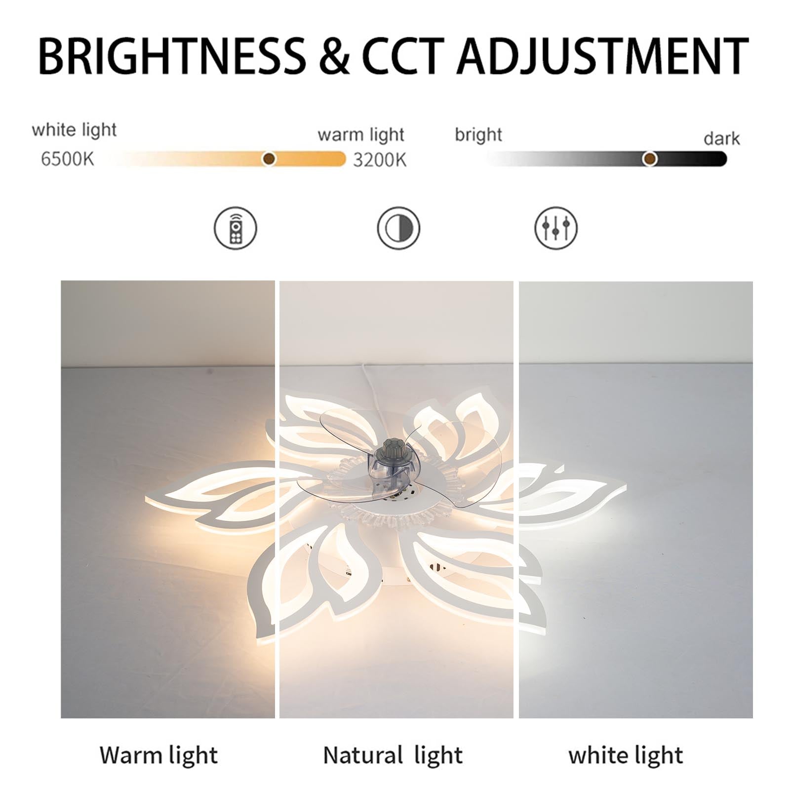 Pointed Petal Ceiling Fan Light 65cm Led With 3-color Dimming, Reversible Silent Dc Motor, 6-speed, Sleep Timer, 2.4g App & Remote Control | White