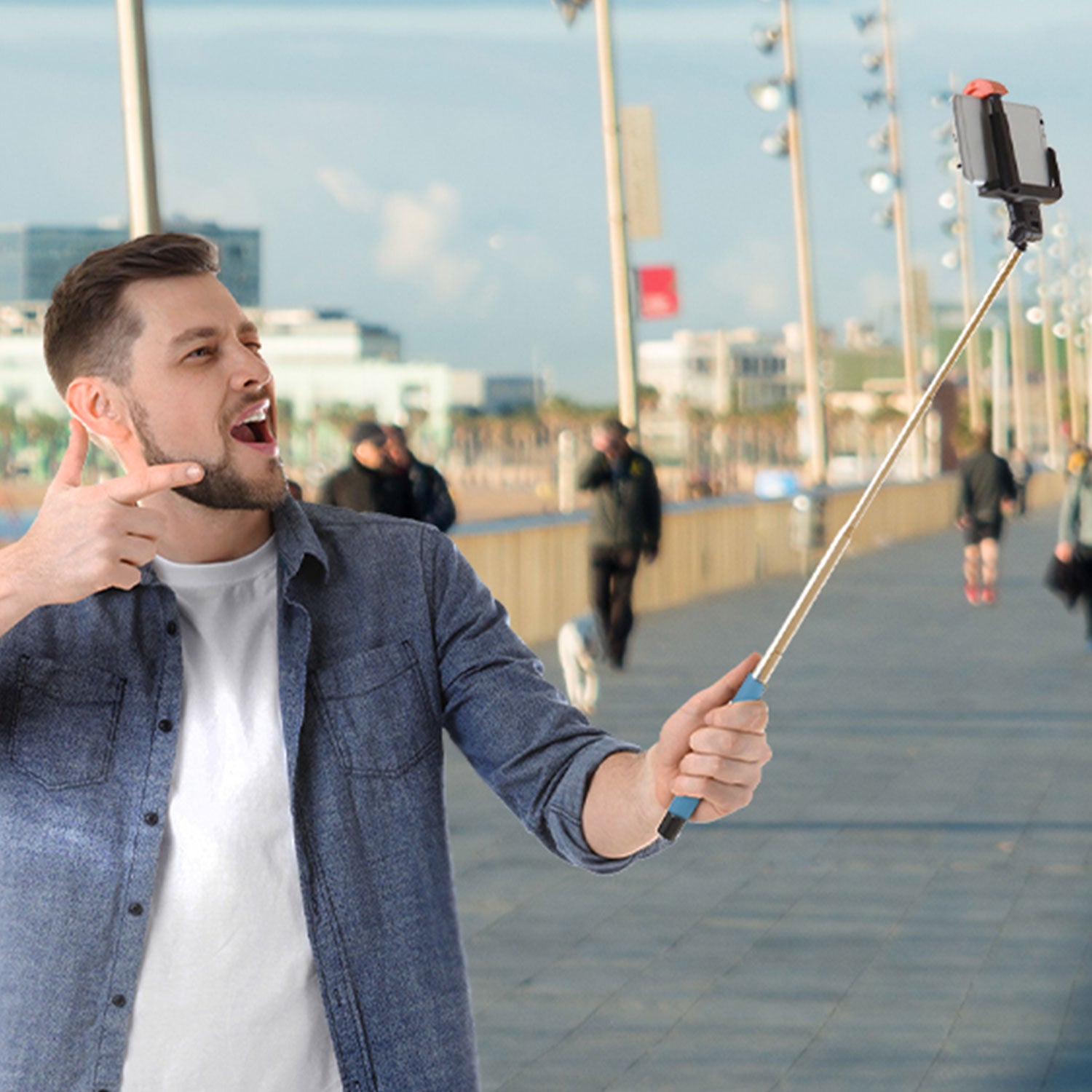 Black Mini Selfie Stick Monopod With Aux Wire, Blue