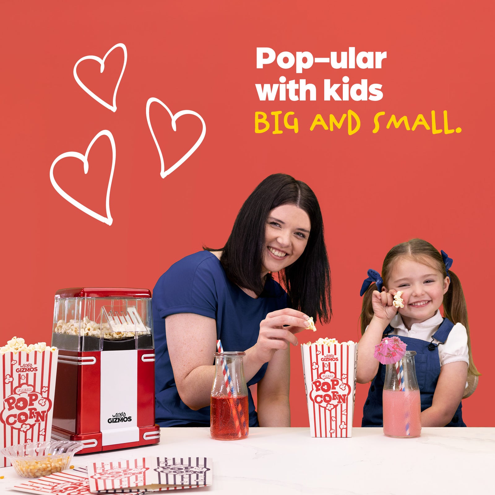 1200w Red Retro Popcorn Maker Hot Air Machine With 6 Boxes