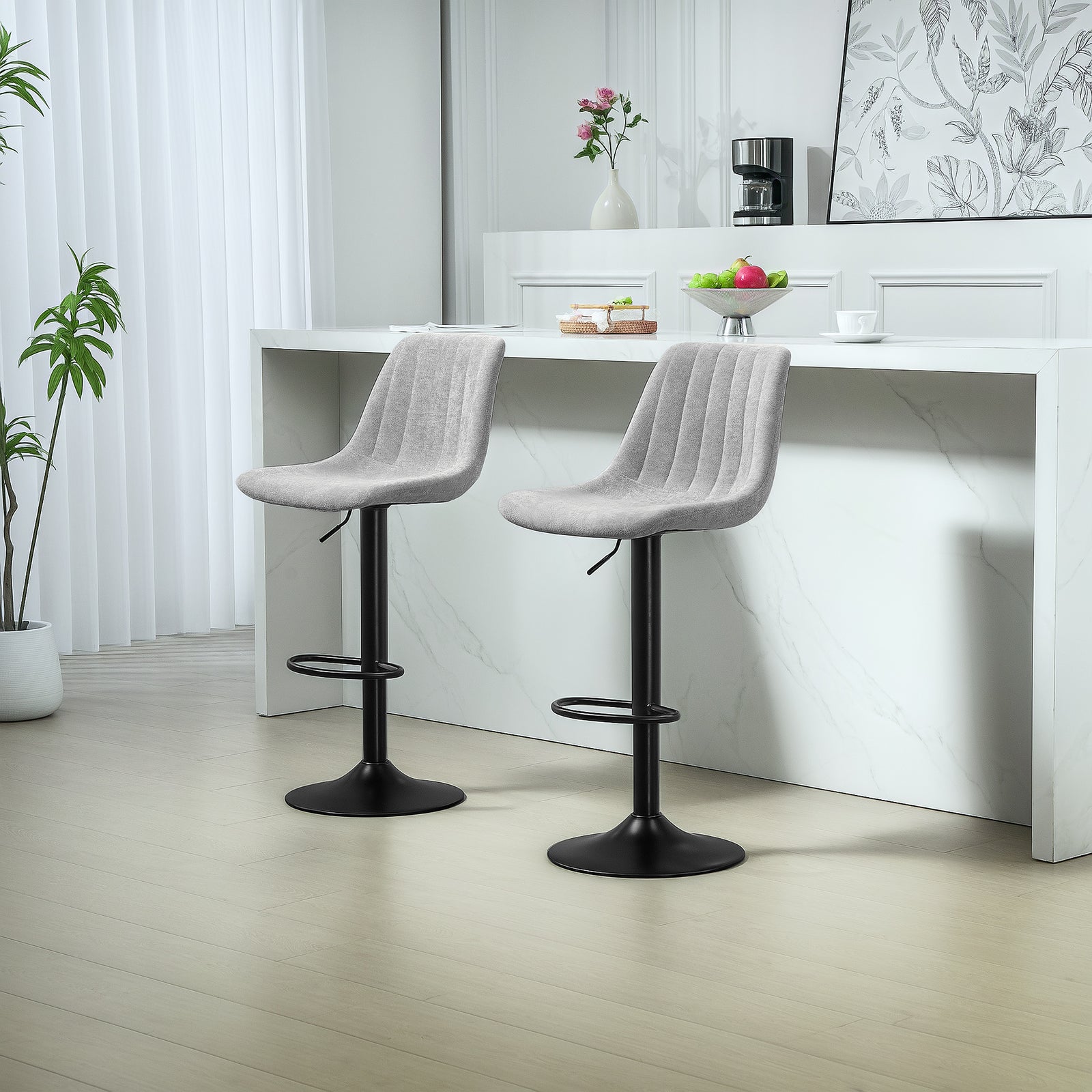 Bar Stools Set Of 2 Adjustable Swivel With Backrest | One Size