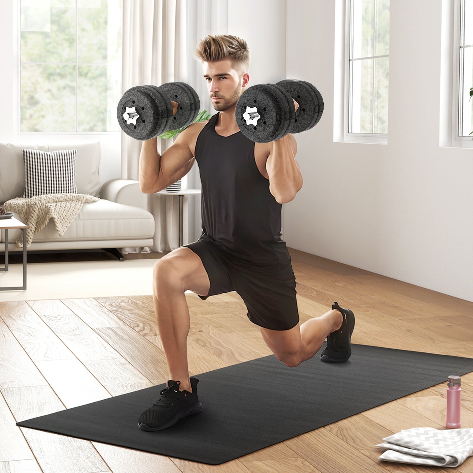 30kg Adjustable Dumbbells Weight Set | Black