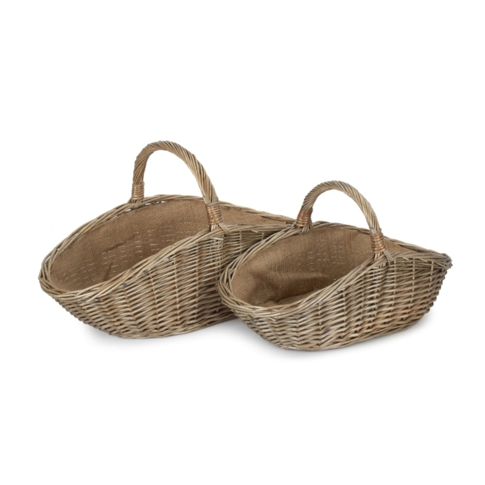 Wicker Antique Wash Harvesting Trug Baskets | Set-of-2