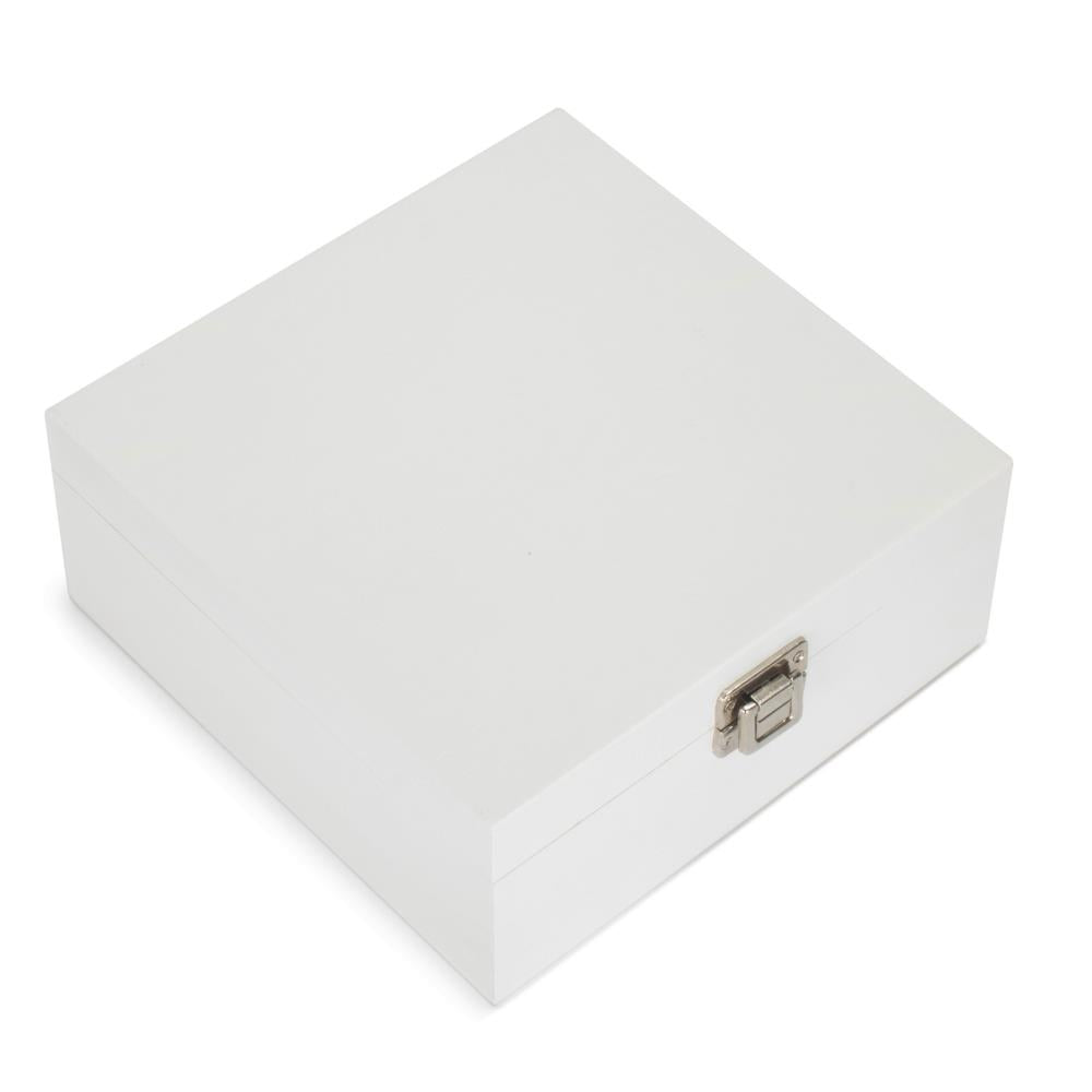 24cm Square White Soft Wood Box
