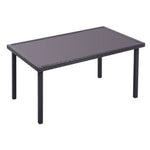 Rustic Rectangle Outdoor Wicker Table With Tempered Glass Tabletop - 150w X 90d X 74h Cm | One Size | Black