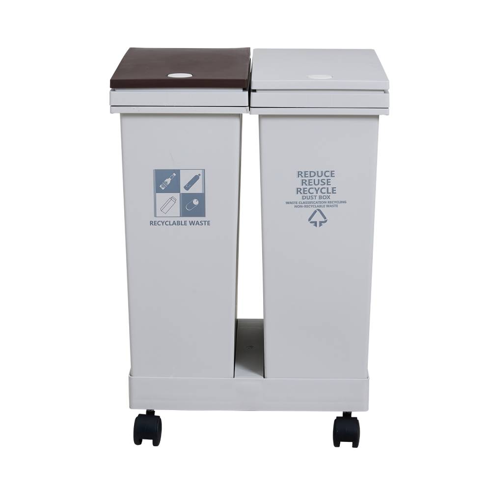 24l/40l Dual Compartment Trash Can With Lids And Wheels – Dry And Wet Waste Separation | Large