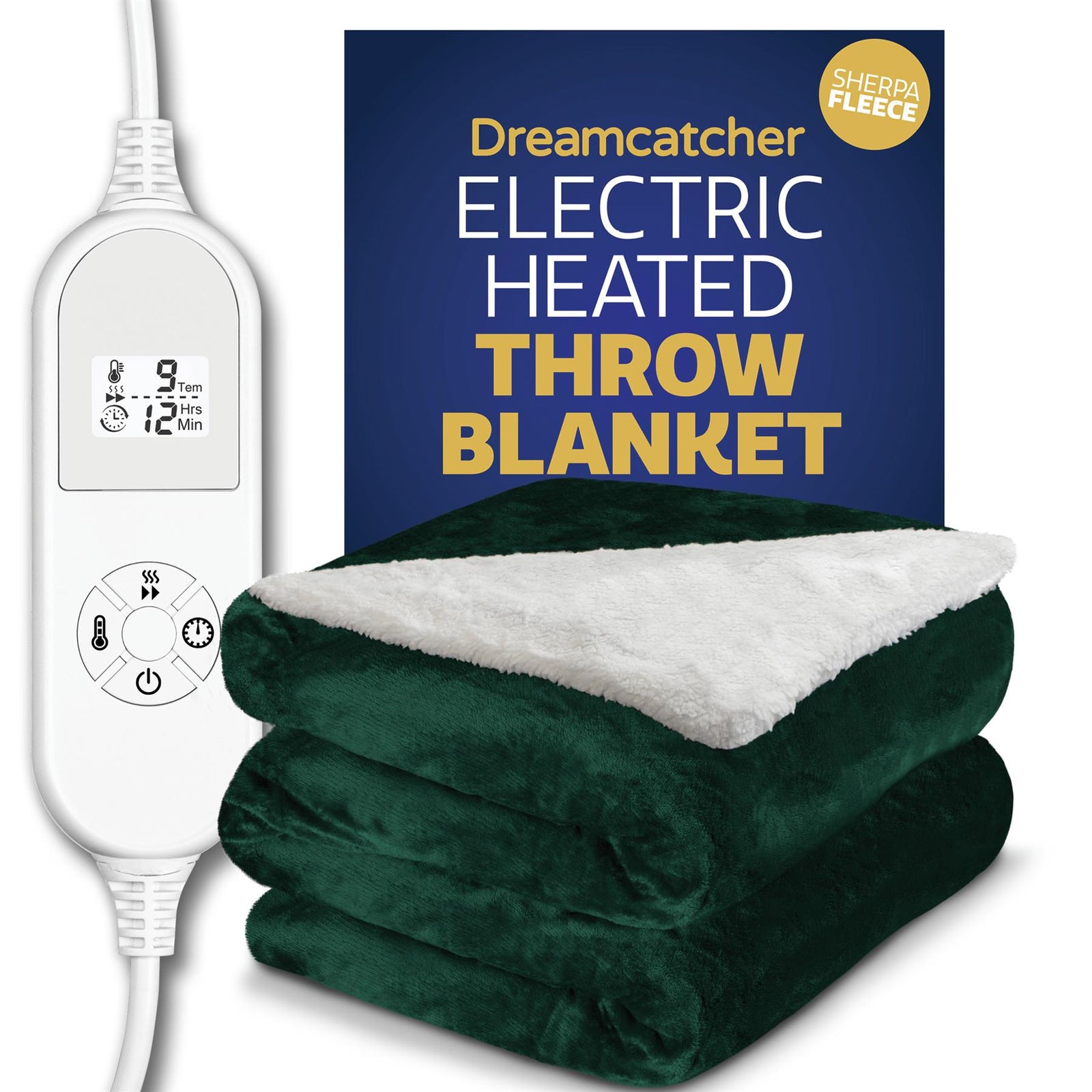 Sherpa Fleece Electric Heated Throw Over Blanket Double Polyester 160cm X 120cm | L | Green