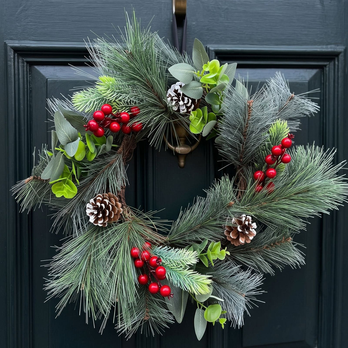 Artificial Frosted Pinecone Wreath, 50cm, Winter Snow
