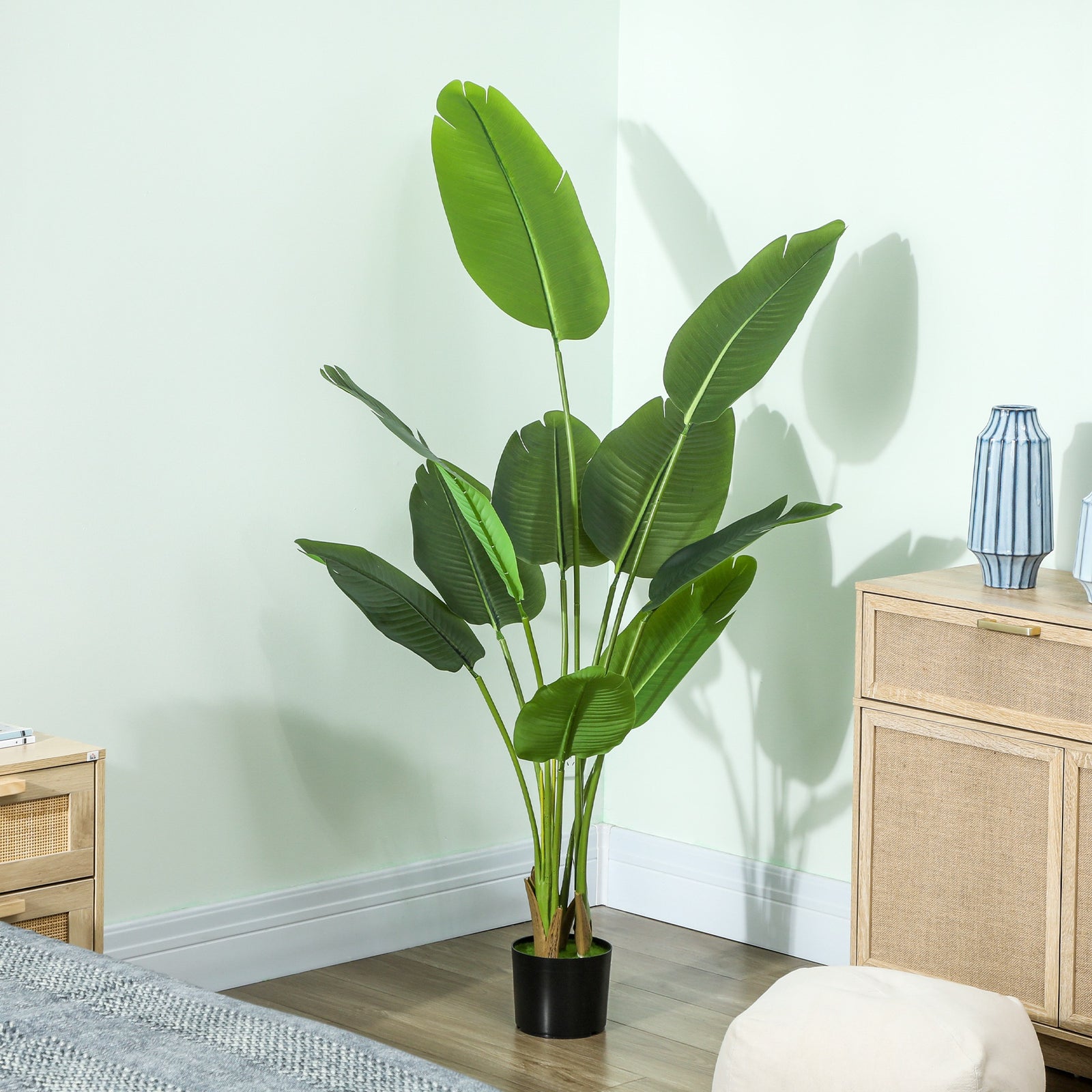 Artificial Bird Of Paradise Plant With Flocking In Pot | 160cm | Green
