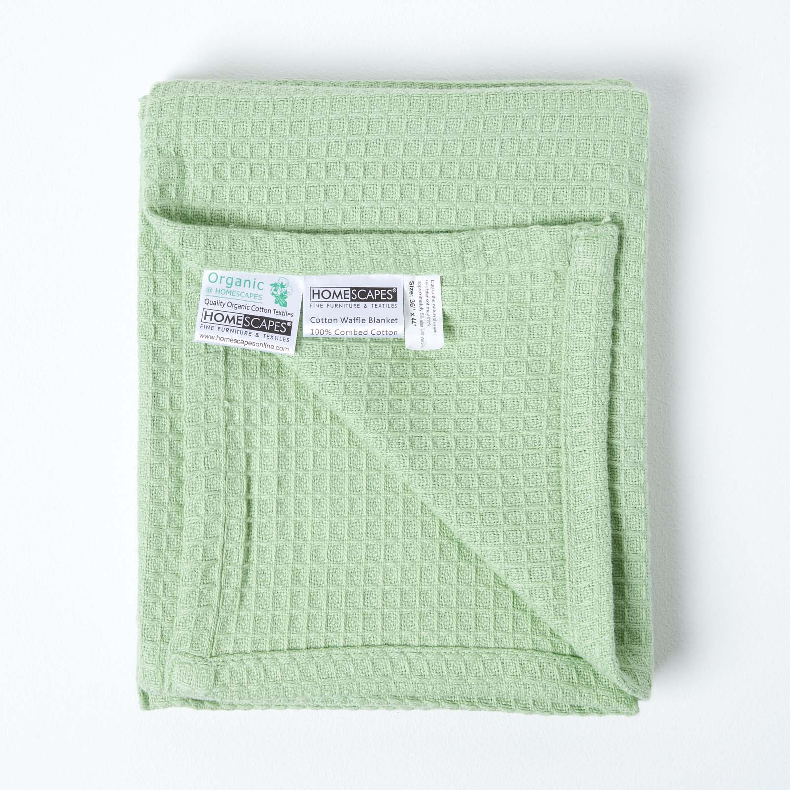 Organic Cotton Waffle Blanket/ Throw | 90cm x 112cm | Green