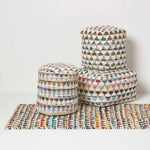 HOMESCAPES Cream Chindi Design Small Square Beanbag Style Footstool