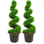 90cm Pair Of Green Large  Spiral  Topiary Trees With Decorative Planters