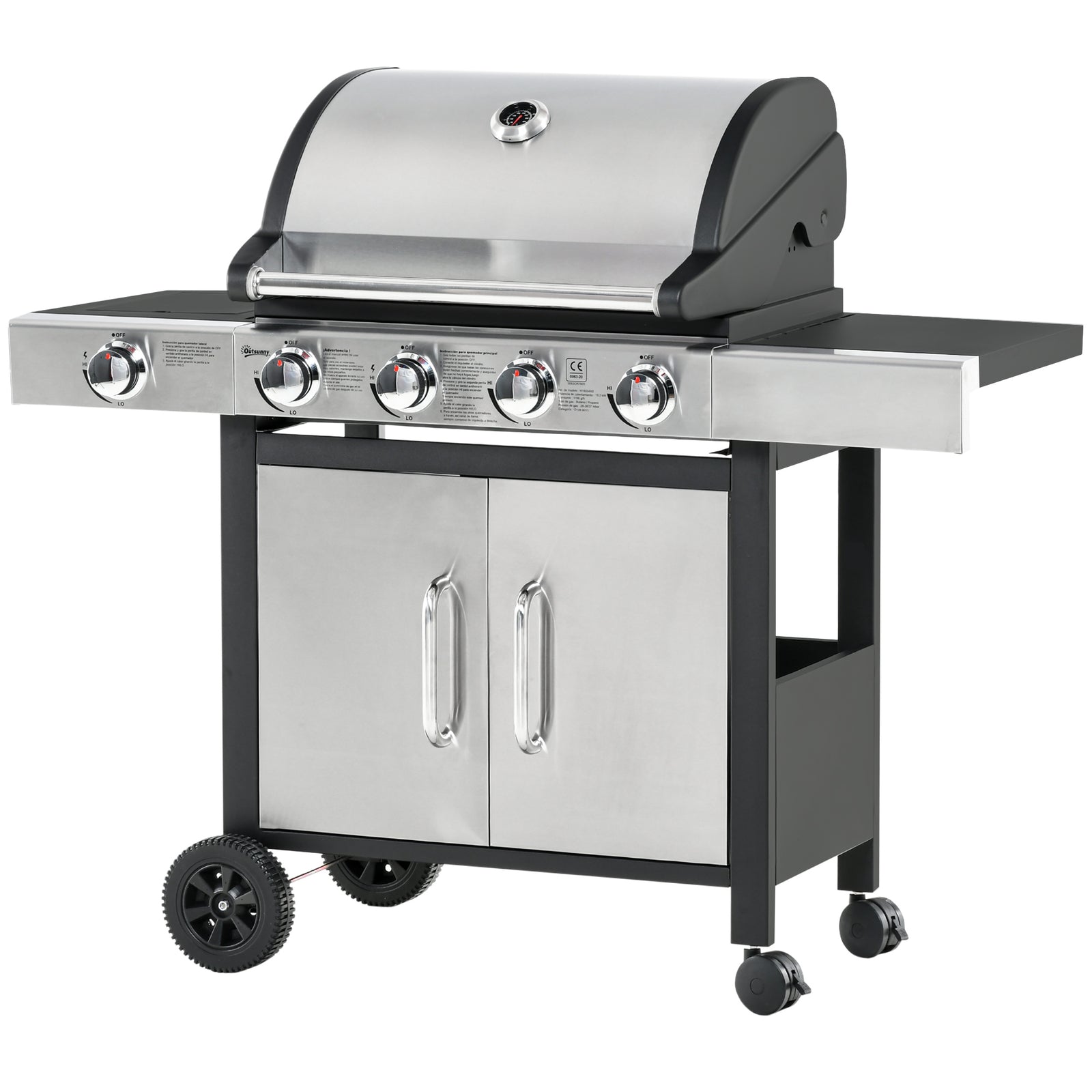 Gas Bbq, Side Burner, Warming Rack | Large | Silver