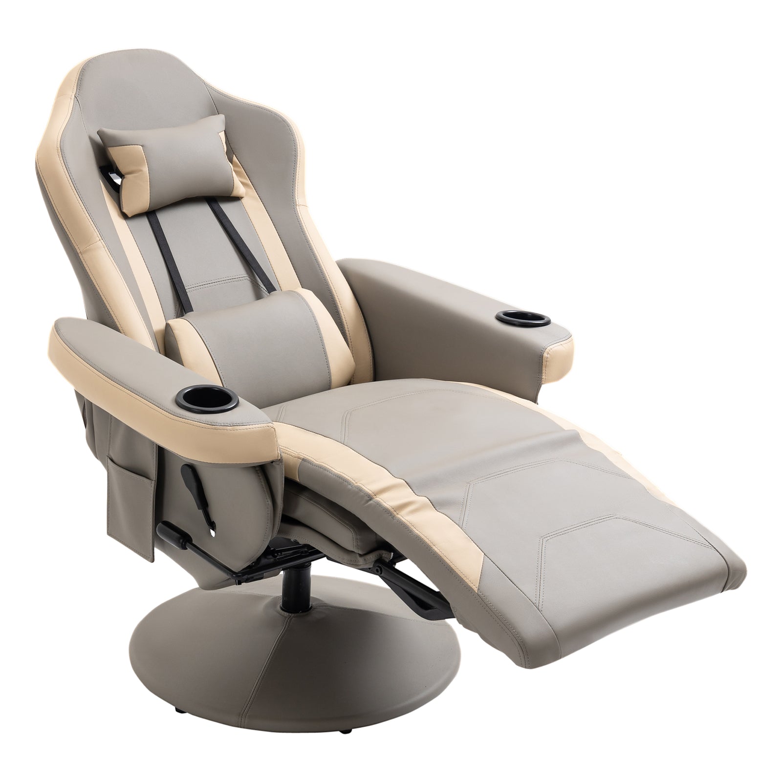 Manual Recliner Armchair Pu Sofa Chair With Footrest | One Size | Gray
