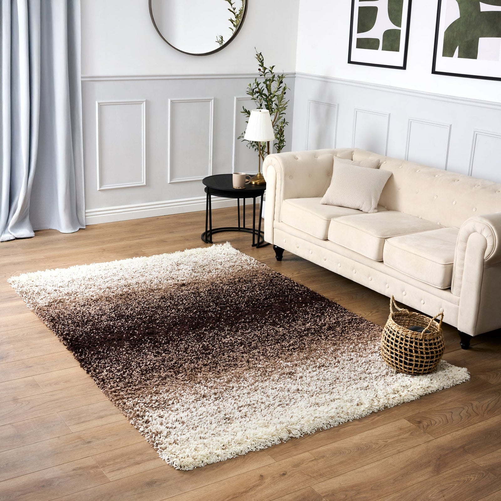 Blended Thick Shaggy Fluffy Deep Pile Living Room Rug | 60cm x 110cm | Brown