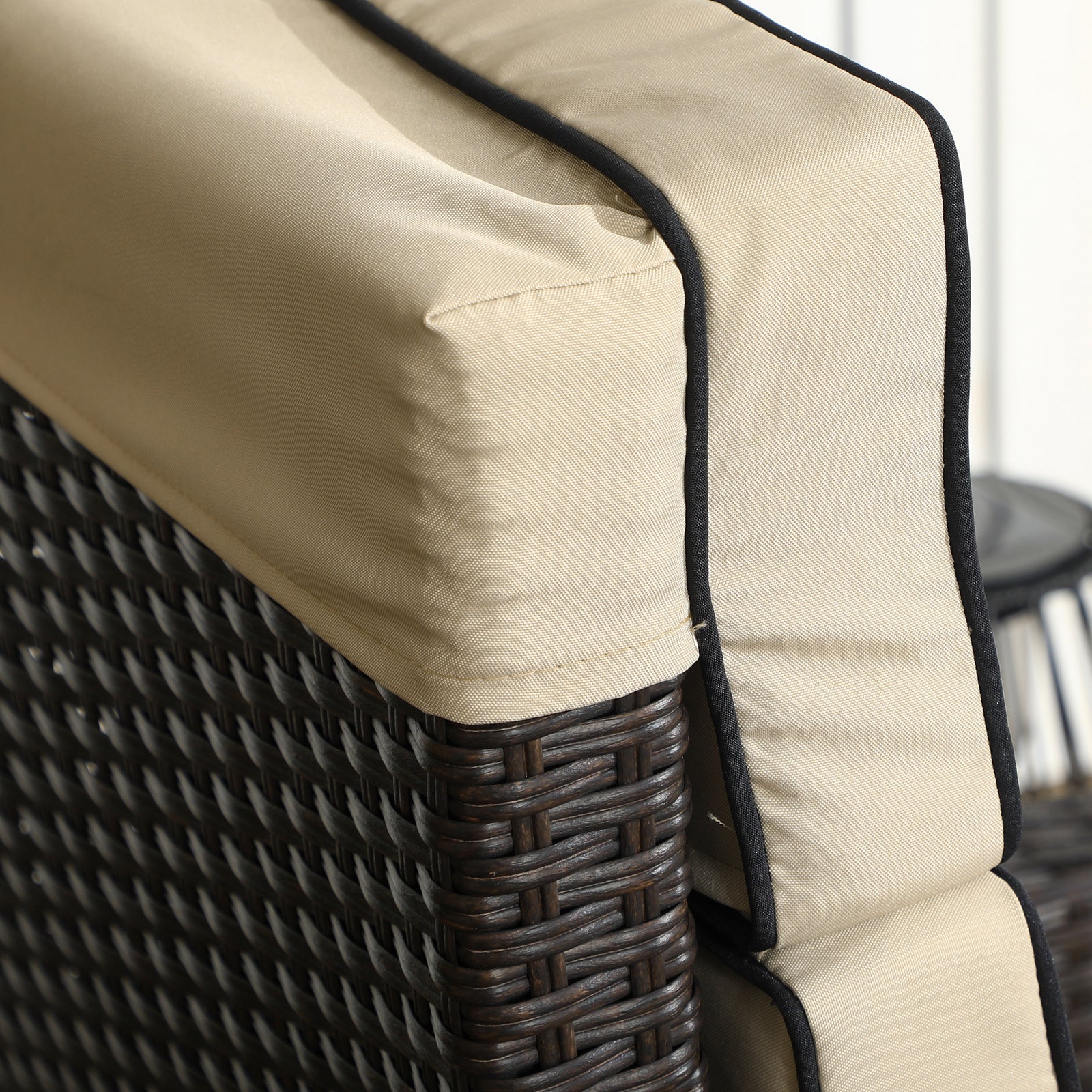 Outdoor Recliner Chair W/ Cushion, Pe Rattan Reclining | Khaki