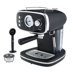 15-bar Retro Espresso Coffee Machine With Steam Wand | Black & Silver