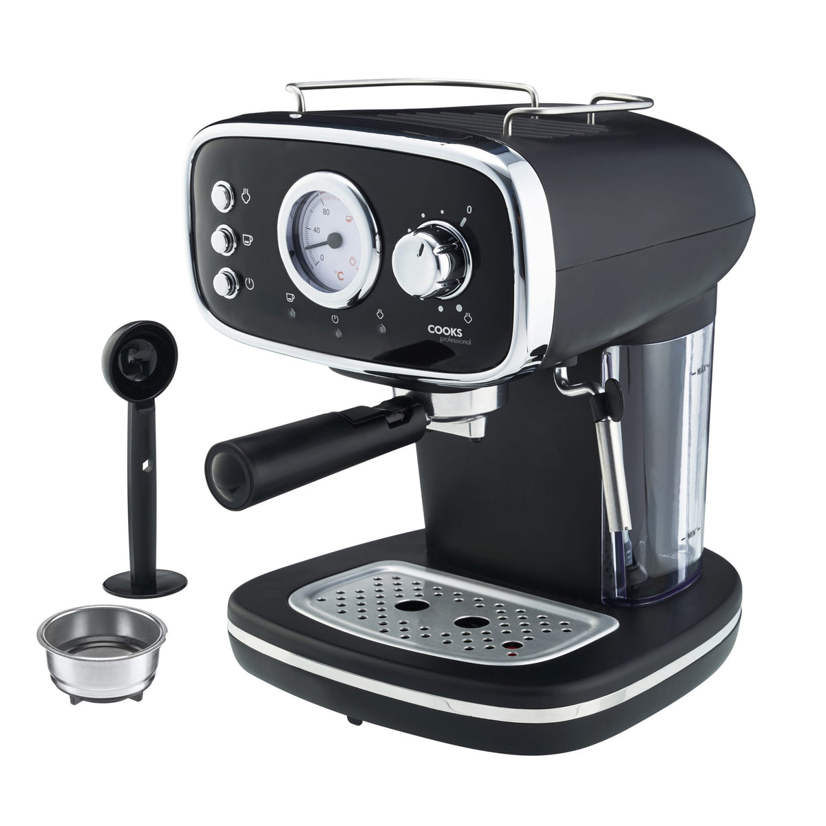 15-bar Retro Espresso Coffee Machine With Steam Wand | Black & Silver