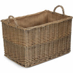 Wicker Antique Wash Rectangular Hessian Lined Basket | Large | Brown