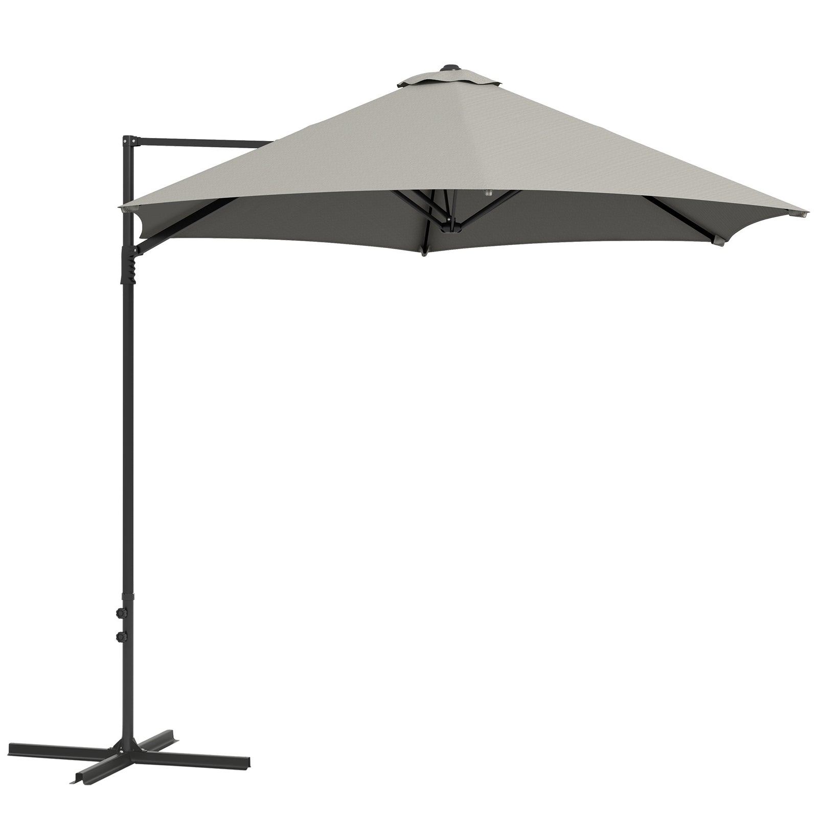 2.5m Cantilever Parasol W/ 360° Rotation, Cross Base | Light Grey