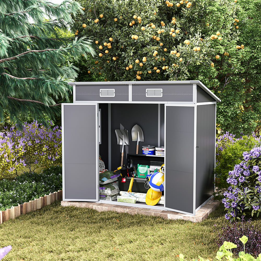 6x4ft Outdoor Plastic Garden Shed With Window, Vents And Floor Weather-resistant Storage For Tools & Equipment
