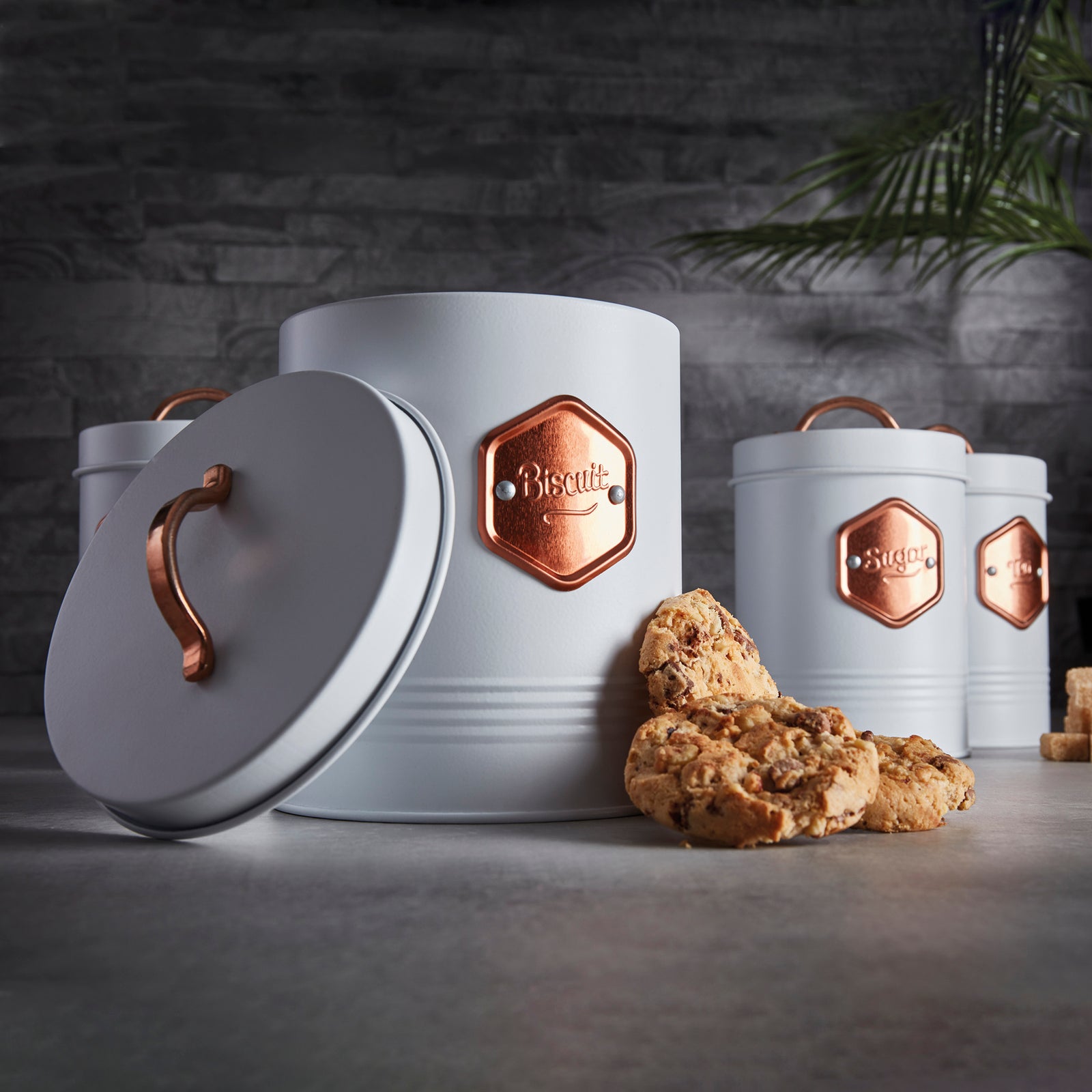5 Piece Kitchen Storage Set   White/copper