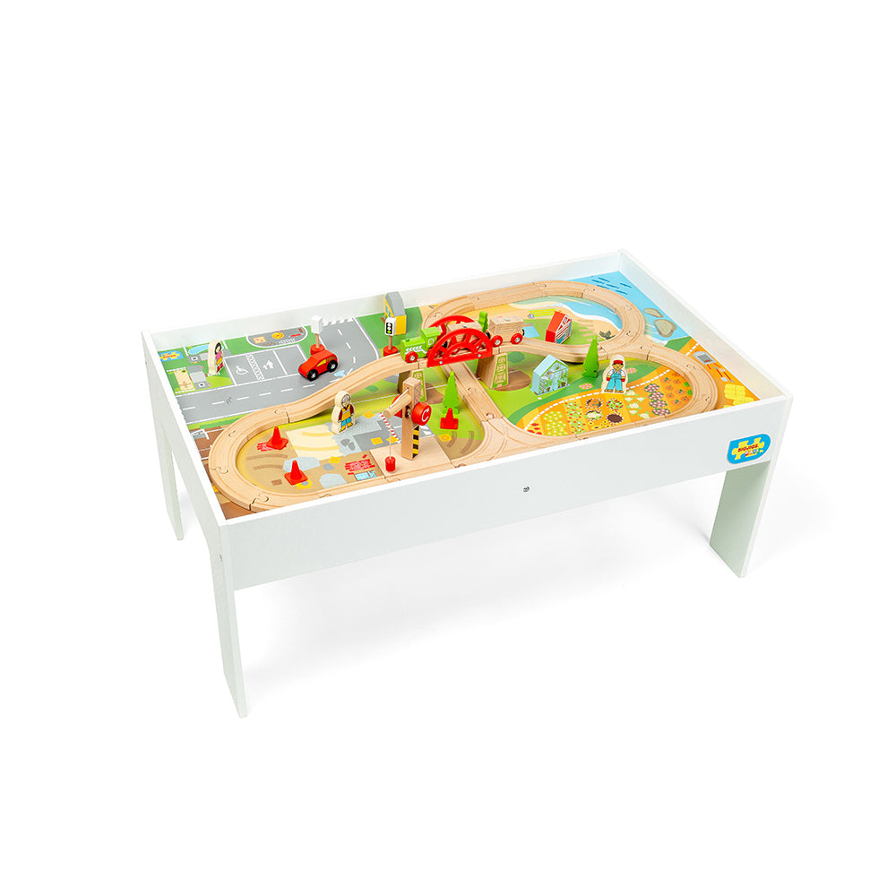 Bigjigs Toys Wooden Train Set & Table - 50 Pieces