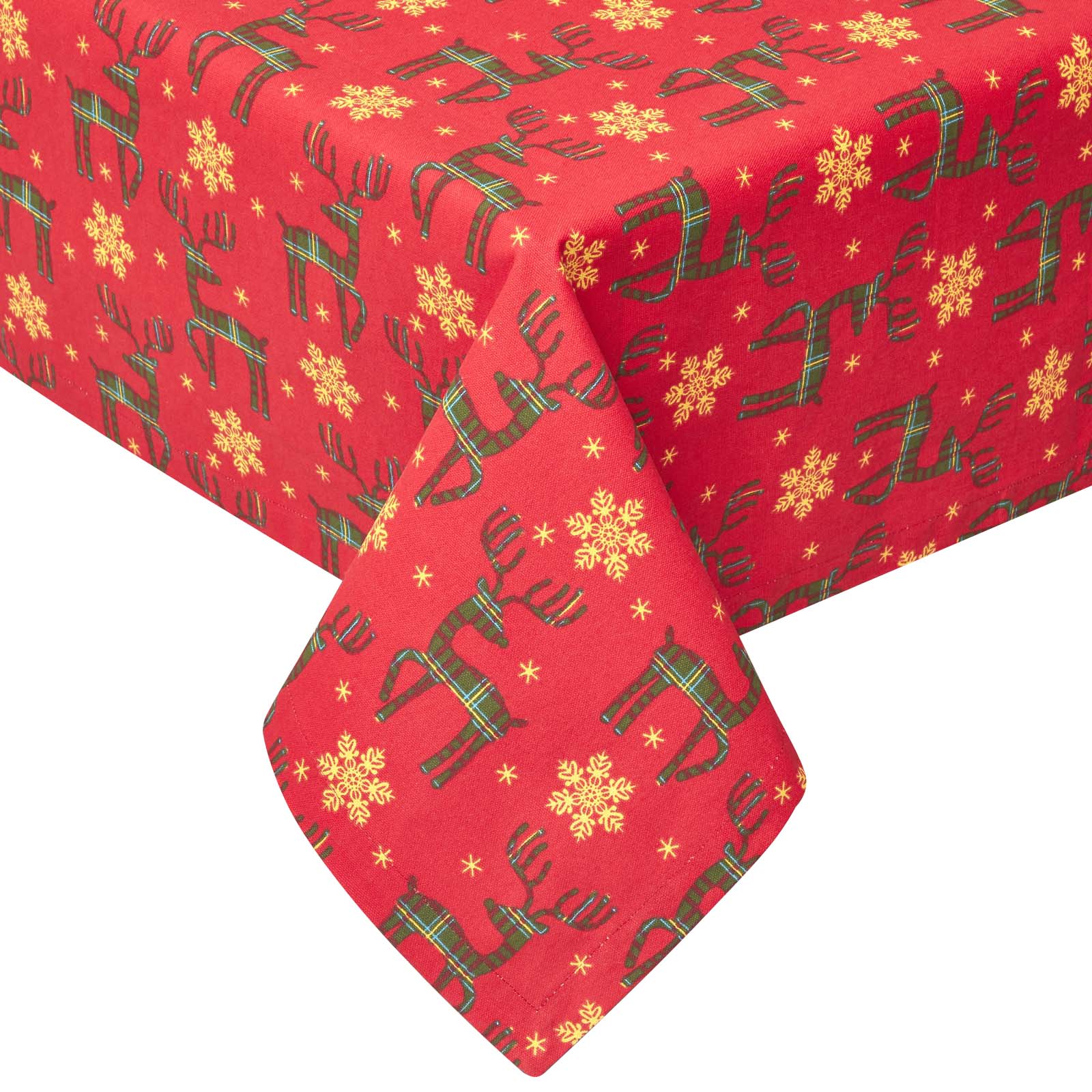 Red Reindeer 100% Cotton Christmas Tablecloth | 137 x 178cm | Red