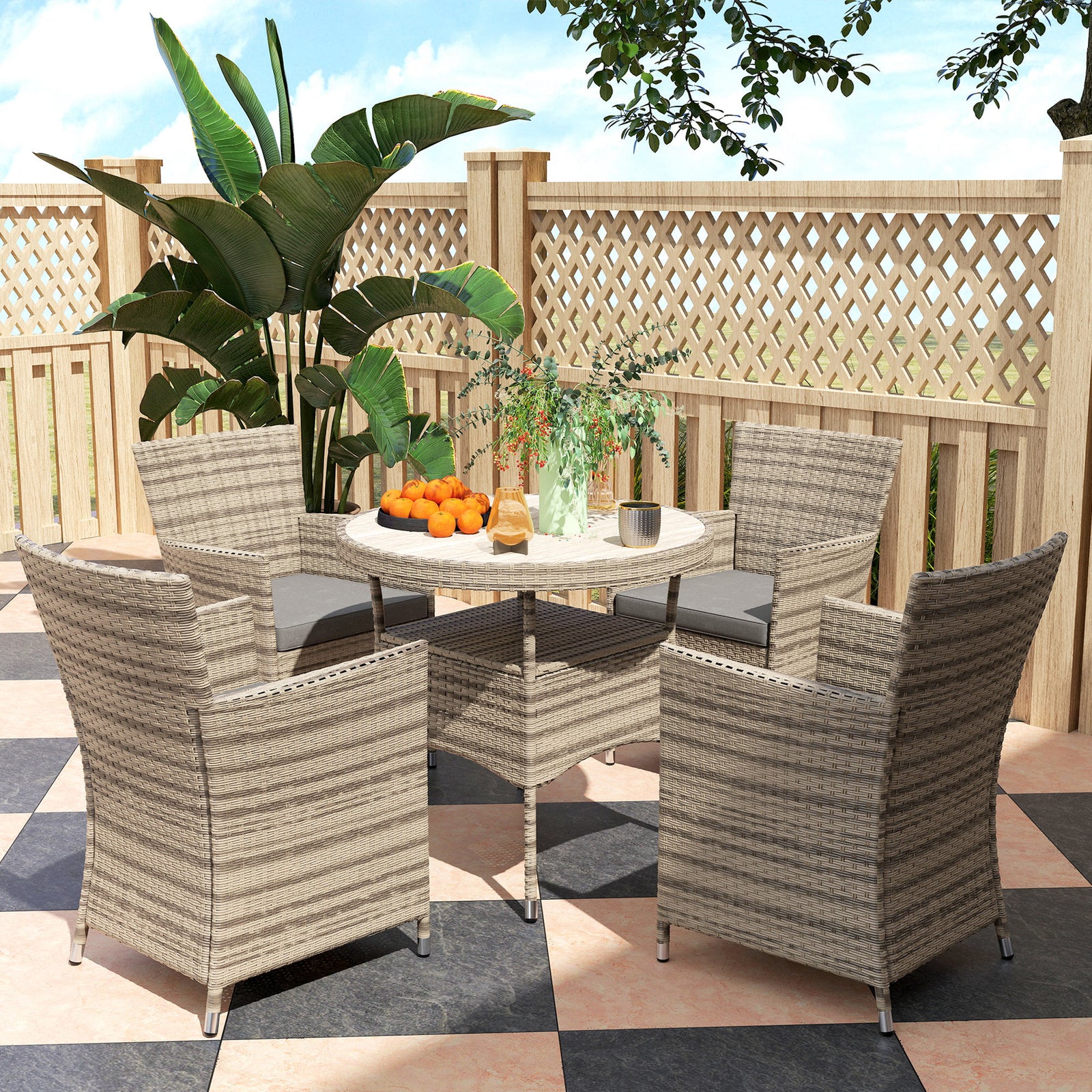 4 Seater Garden Dining Set, Double Layer Table, Grey