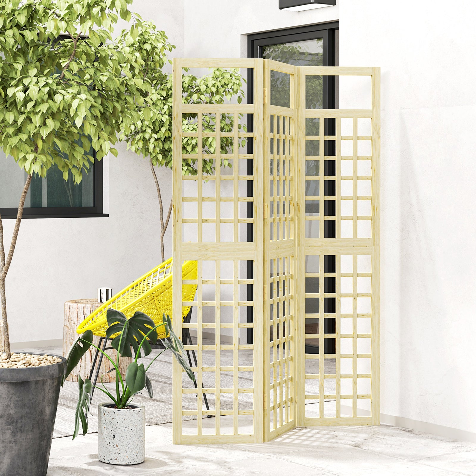 3-panel Wooden Garden Privacy Screen Wood Finish