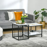 Modern Coffee Table Set Of 2, Marble-effect, Steel Frame