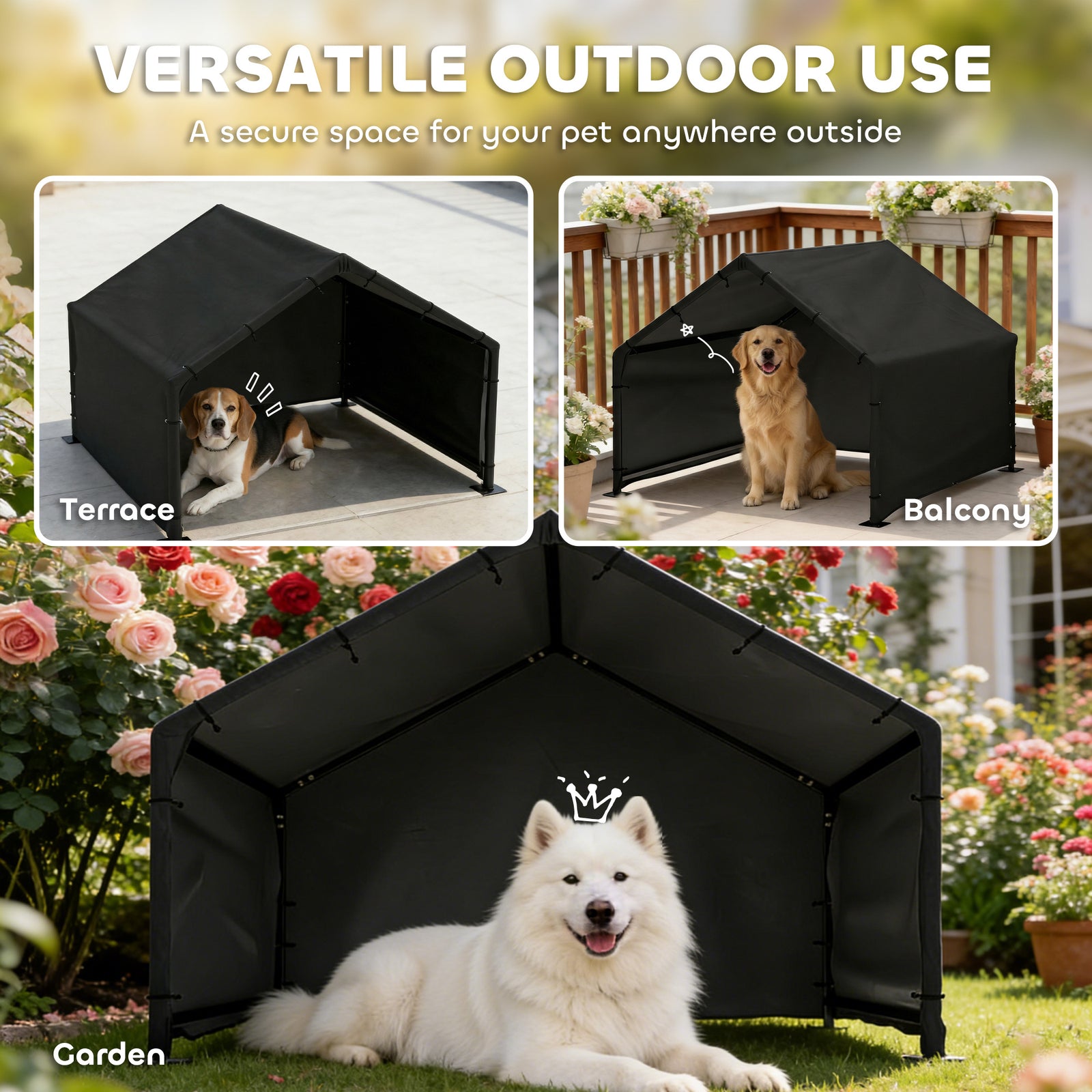 PawHut Outdoor Dog House With Weatherproof Canopy