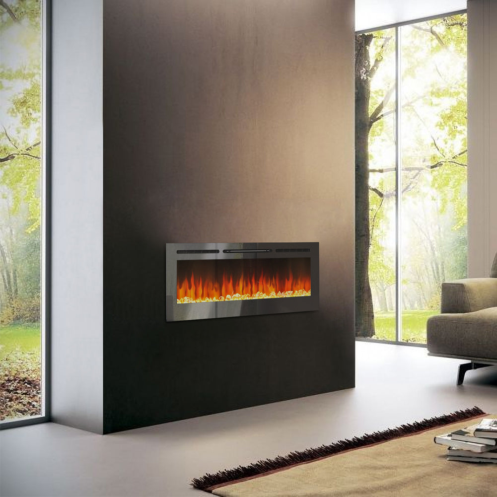 40/50/60-inch Wall Mounted & Recessed Led Electric Fireplace With 12 Flame Colors, Adjustable Brightness & Remote Control | Small