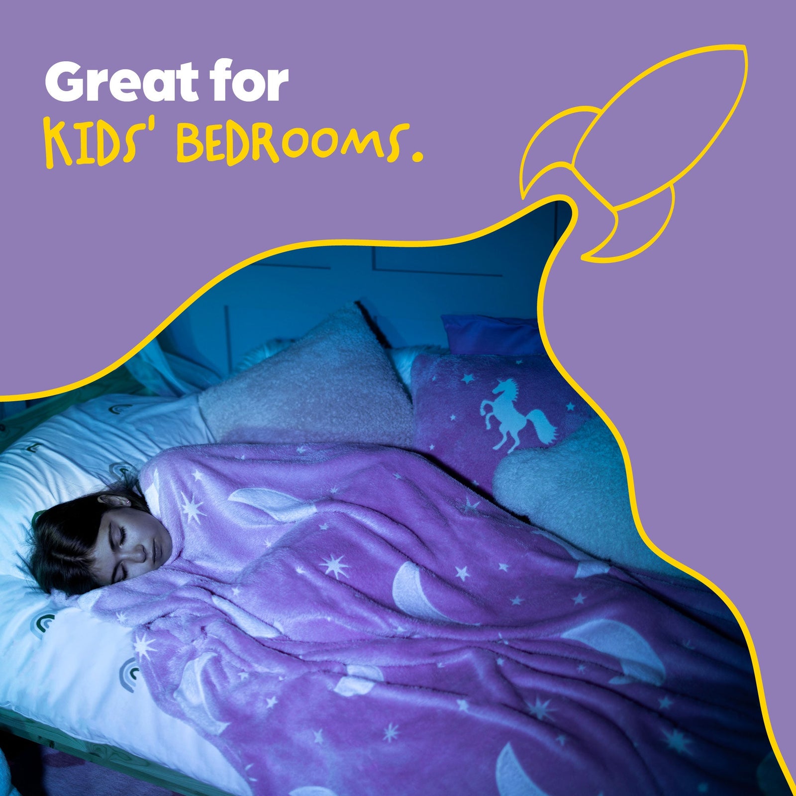 Wicked Gizmos Pink Glow In The Dark Blanket With Luminous Moon And Stars