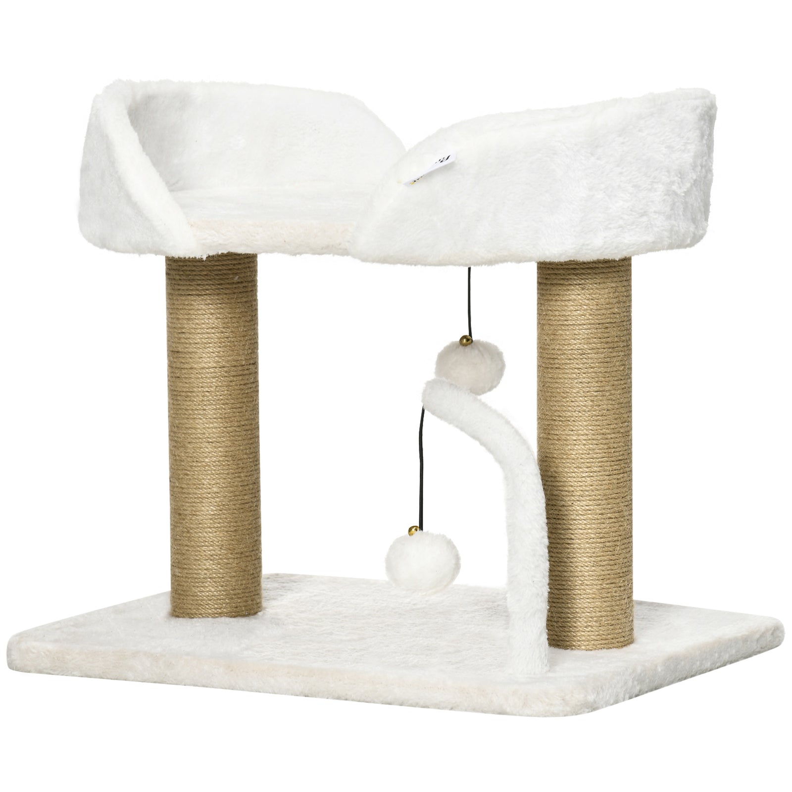 42cm Indoor Cat Tree, Kitty Play Tower W/ Toy Balls, Jute Scratching Post | White
