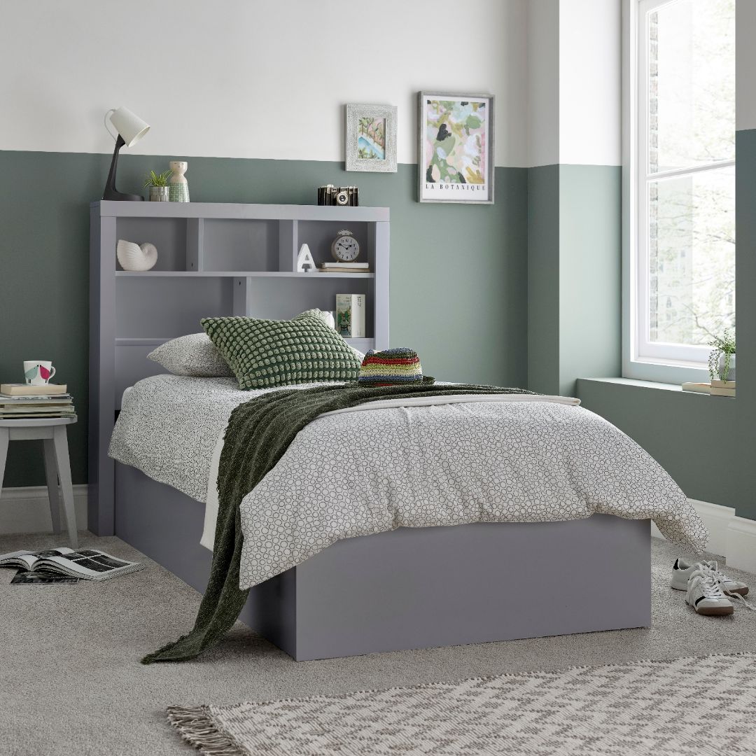 Oscar Wooden Bookcase Ottoman Storage Bed | Single | Grey