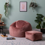 Aurora Velvet Bean Bag & Pouffe Chair & Pouffe Set | Pink