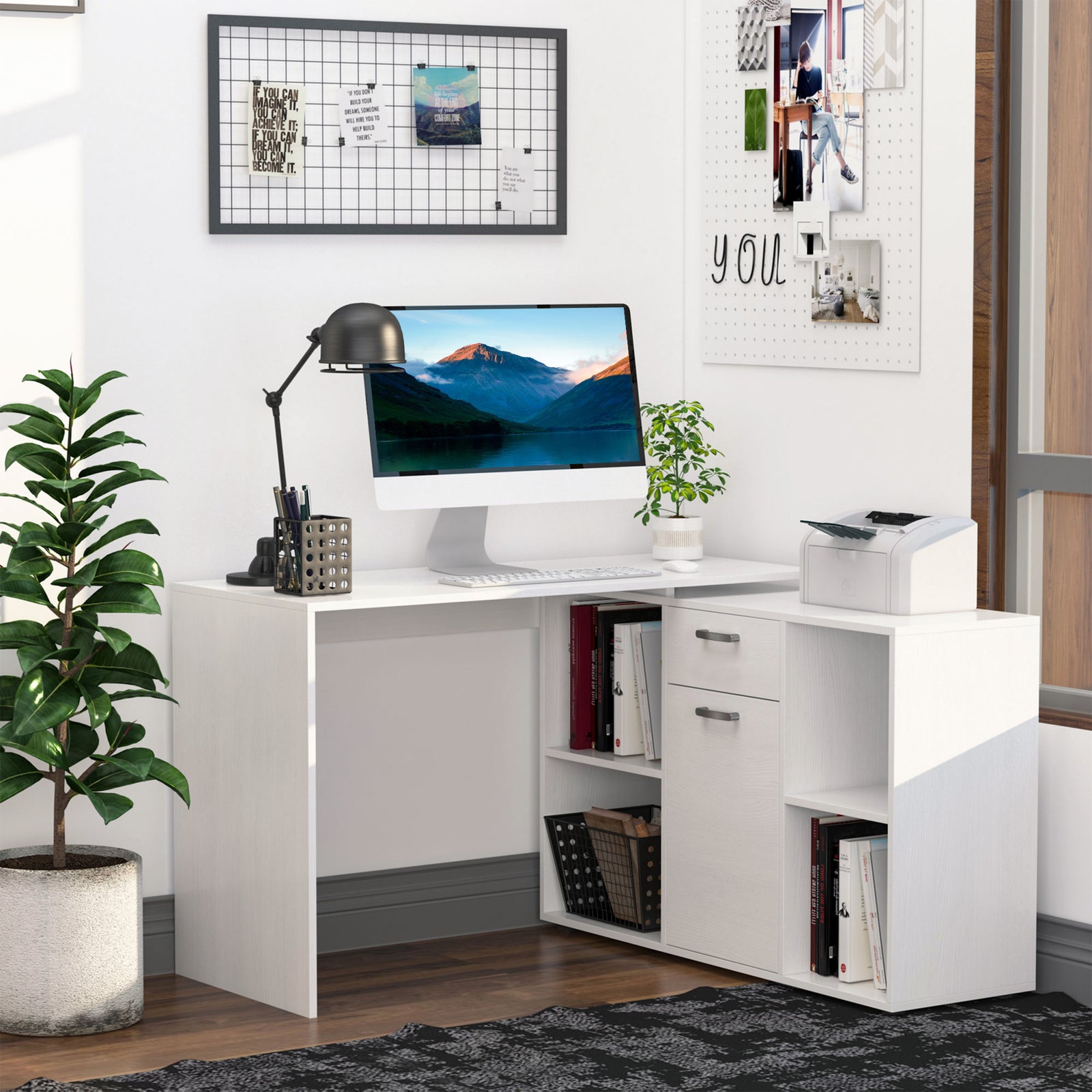 Dual Use Adjustable Large L Shaped Computer Desk Laptop | White