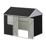 10x8ft Lockable Outdoor Metal Shed With Window – Apex Roof Garden Storage With Double Doors For Tools, Equipment